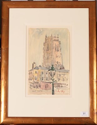 Lot 91 - Paul Maze (1887-1979) French ''Liverpool Cathedral''  Signed and inscribed, watercolour, 33cm...