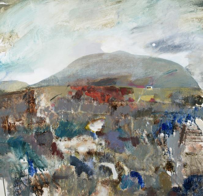 Lot 139 - Jacquie Denby (b.1939) Dales landscape with Penhill in the distance Acrylic on board, 57cm by...