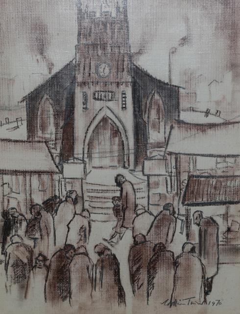 Lot 176 - William Ralph Turner FRSA (1920-2013) Figures before a church  Signed and dated 1970, pencil...