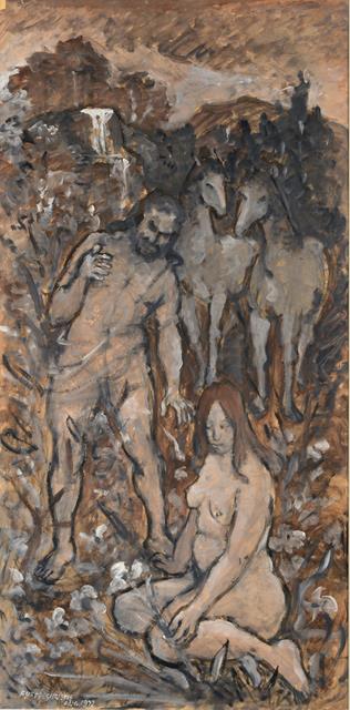Lot 182 - Fyffe Christie (1918-1979) ''Bacchus and Hestia'' Signed and dated August 1972, oil on board, 121cm
