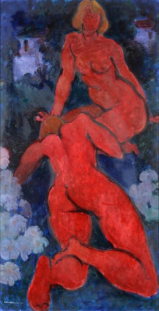 Lot 185 - Fyffe Christie (1918-1979) ''Two Red Figures on a Blue Background'' Signed and dated December 1978