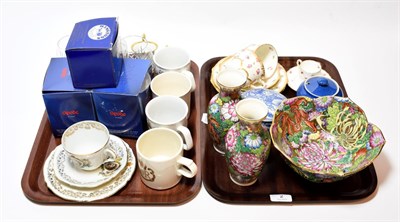 Lot 2 - A collection of five Royal interest mugs and two plates; Spode; cut glass; two 20th century Chinese
