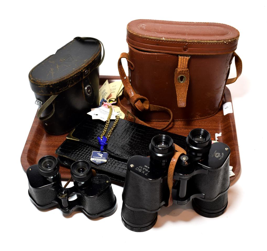 Lot 5 - Two pairs of cased field binoculars; and a hand bag with race day badges