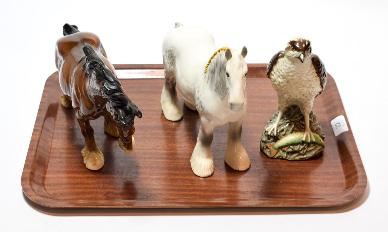 Lot 22 - Beswick Shire horse; Beswick 'Spirit of the Wind'; and a full Osprey decanter