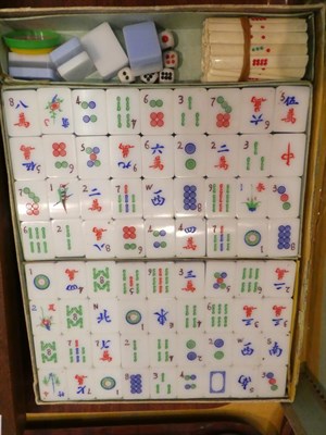 Lot 30 - Two vintage mahjong sets with boards, one in pig skin case, with handmade stands
