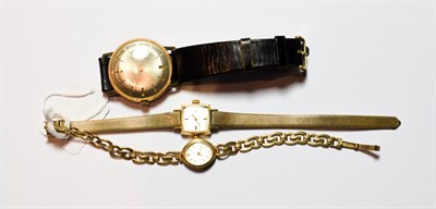 Lot 40 - A lady's 9 carat gold bracelet wristwatch signed Accurist, lady's Omega plated wristwatch and a...