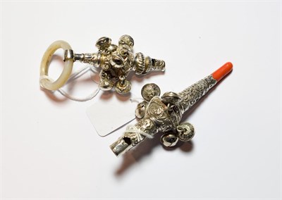 Lot 44 - A William IV silver and coral child's teether, by John Bettridge, Birmingham, 1830, of typical...