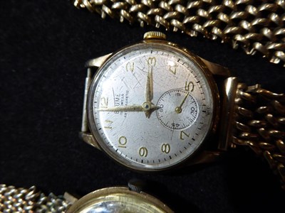 Lot 47 - A 9 carat gold wristwatch signed Baume, with an attached 9 carat gold bracelet; and a 9 carat...