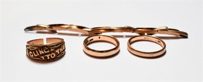 Lot 50 - An expanding bracelet section, stamped '9CT'; two 9 carat gold band rings, finger sizes N1/2 and R