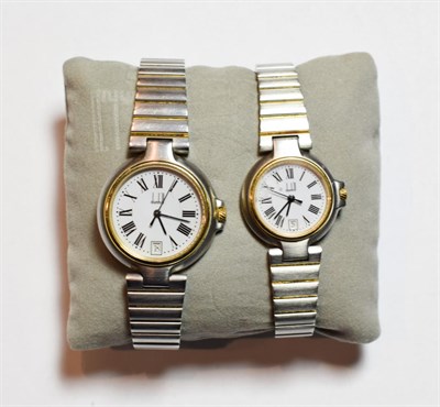 Lot 76 - Lady's and gents Dunhill bi-metal wristwatches, quartz movements, dials with date apertures and...