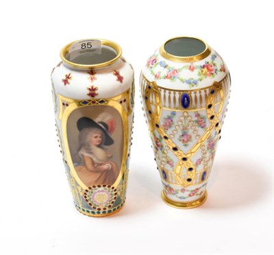 Lot 85 - An Austrian Vienna cabinet vase, hand painted with portrait of the Duchess of Devonshire, elaborate