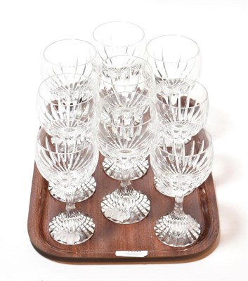 Lot 106 - A set of nine Baccarat 'Massena' pattern wine glasses comprising six white and three red