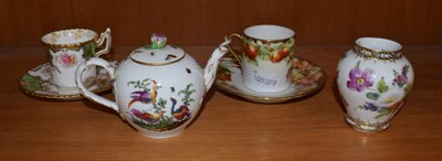 Lot 120 - A Meissen academic period miniature teapot and matched cover, a small Dresden vase decorated...