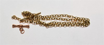 Lot 127 - A chain with T-bar, stamped '9C', length 46.5cm (a.f.); and a rose T-bar charm, unmarked