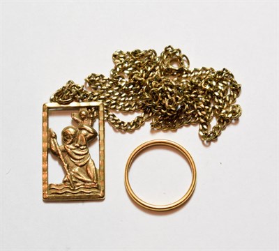 Lot 132 - A 22 carat gold band ring, finger size Q1/2; and a 9 carat gold pendant on a 9 carat gold chain