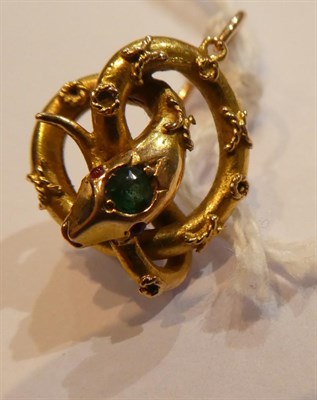 Lot 134 - A pair of 15 carat gold gemset snake earrings