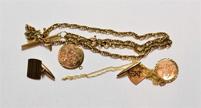 Lot 136 - A pair of 9 carat gold cufflinks; a 9 carat gold religious pendant on chain, clasp stamped '375'; a