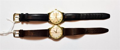 Lot 154 - Two gold plated and stainless steel centre seconds wristwatches, both signed Omega