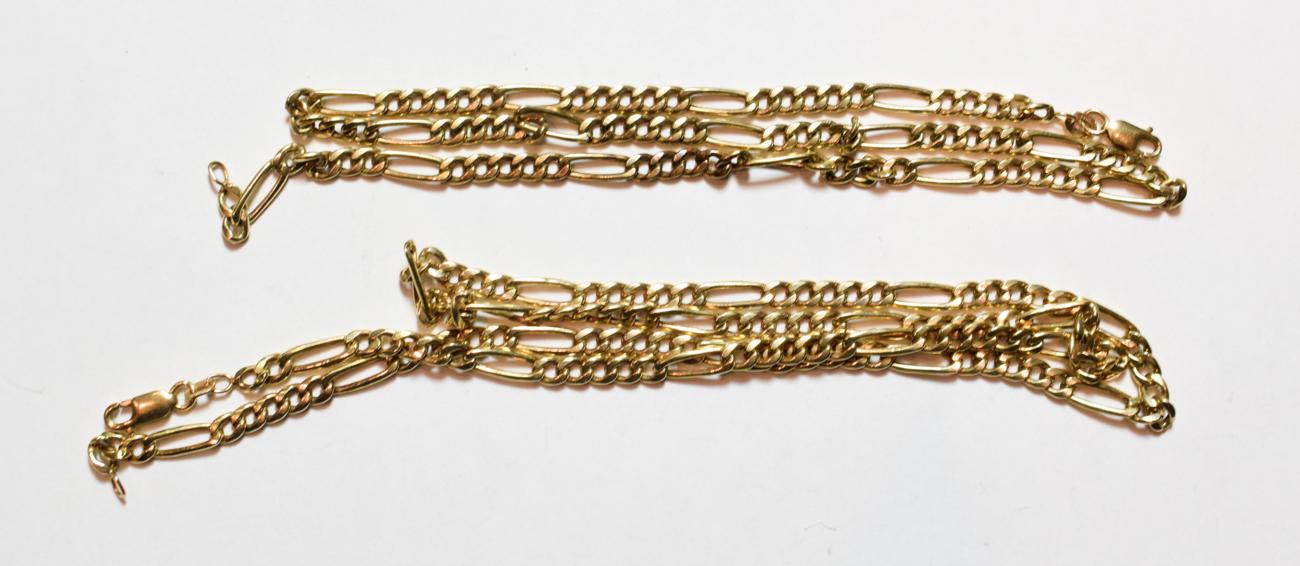Lot 175 - Two 9 carat gold figaro link necklaces, lengths 46cm and 61cm