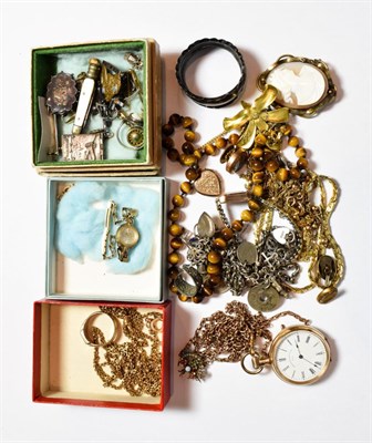 Lot 189 - A quantity of costume jewellery including plated chains, a silver charm bracelet extended to form a