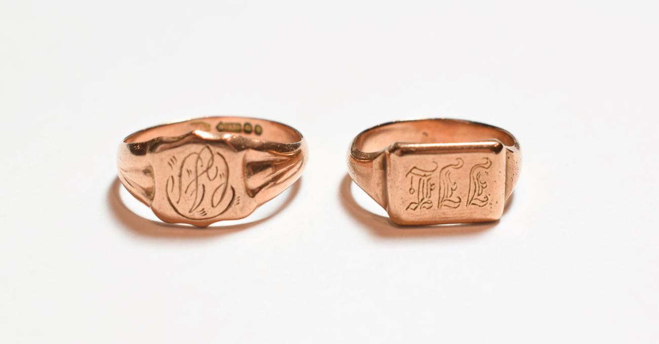 Lot 198 - A 9 carat gold signet ring, finger size W; and another signet ring, stamped '9CT', finger size Q