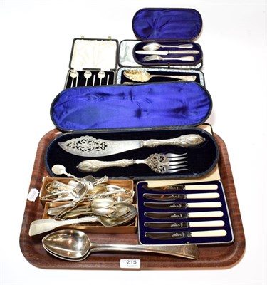 Lot 215 - A collection of assorted silver flatware, including: a pair of George III Old English pattern...