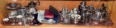 Lot 217 - A collection of assorted silver, including: a five-piece condiment-set, by Richard Comyns,...