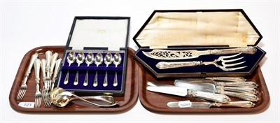 Lot 223 - A quantity of silver and silver plate flatware, including: a cased pair of Victorian silver...