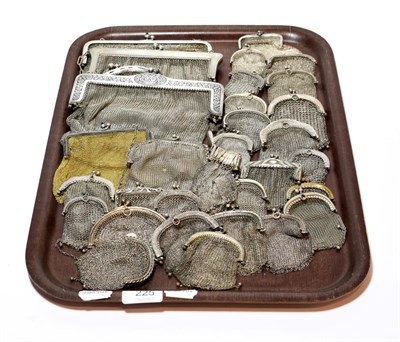 Lot 225 - A collection of thirty-two silvered chainmail purses or coin purses, two stamped Alpacca, one...