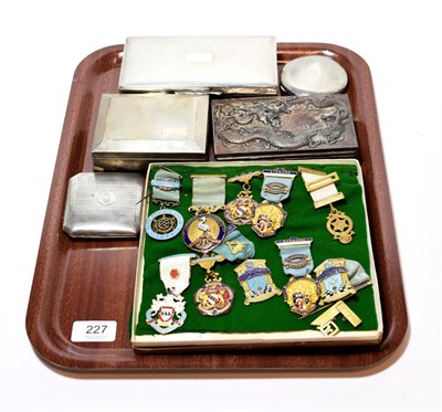 Lot 227 - A collection of silver, silver-gilt and other Masonic jewels; Together With: two silver plate...