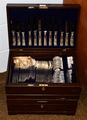 Lot 269 - Silver-plated Kings pattern flatware for approximately twenty-four place settings, housed in...