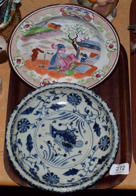 Lot 272 - A 20th century Chinese blue and white dish with underglaze six character mark to base; and a...