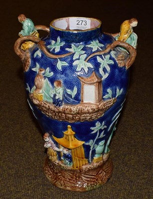 Lot 273 - A 19th century Majolica twin-handled vase decorated with Oriental design