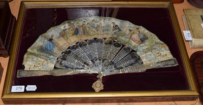 Lot 279 - A circa 1860s white mother-of-pearl fan, the monture carved, pierced, gilded and silvered, the...