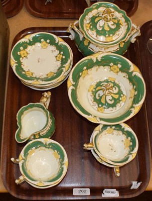 Lot 282 - A Rockingham green and gilt part tea service