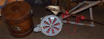 Lot 287 - A WWII Air raid siren (a.f.), together with a military sabre; and a leather bound bucket...