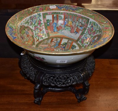 Lot 294 - A 19th century Chinese famille verte bowl on carved hardwood stand (a.f.)