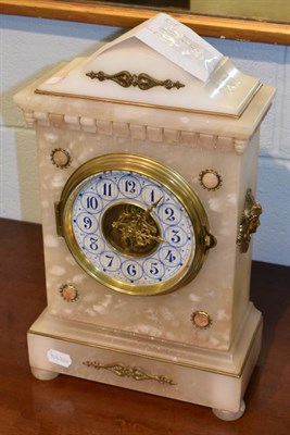 Lot 300 - A late Victorian alabaster mantel timepiece