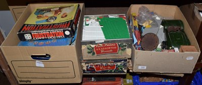 Lot 340 - Mixed toy lot including a box of assorted Diecast; Airfix skeleton kit; Betta Builder; and...