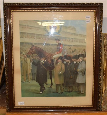 Lot 1018 - A Crown Derby chromolithograph print, depicting George V leading the winner