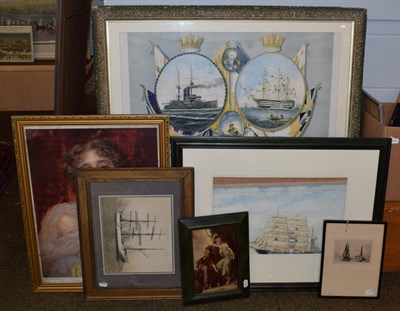Lot 1022 - A group of mostly shipping interest prints and watercolours; together with an etching etc