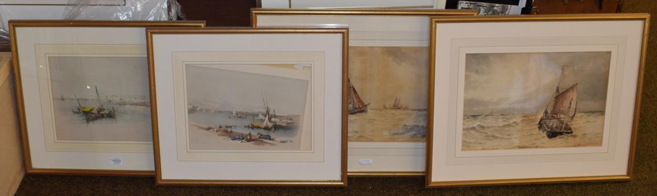 Lot 1023 - W H Pearson (early 20th century) 'Smacks off Boulogne', signed, inscribed and dated; together...