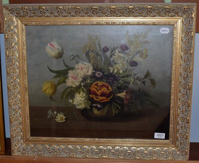 Lot 1027 - British School (19th century) Still life of flowers in a vase, signed and dated 1885, oil on...