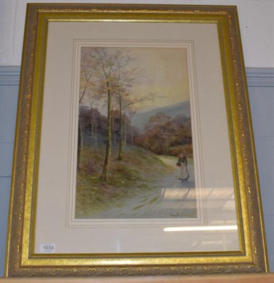 Lot 1033 - George Oyston (19th century) Figure on a country lane, signed, watercolour, 49.5cm by 30.5cm