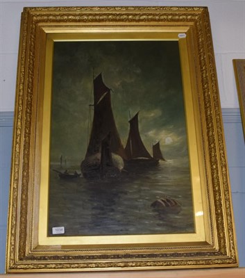 Lot 1034 - British School (19th century) Nocturne shipping scene, bears signature, oil on canvas, 73.5cm...