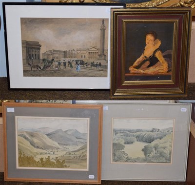 Lot 1035 - An oil on board portrait of a lady; a 19th century watercolour of a London street scene; and...