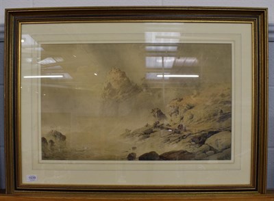 Lot 1039 - W.H. Pike (19th century) Figures in a rocky inlet, signed and dated 1813, watercolour, 40cm by 65cm