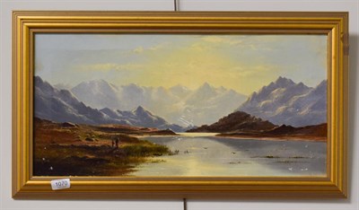 Lot 1070 - Attributed to Charles Leslie (1839-1886) Figures in a mountainous lakeland landscape, bears...