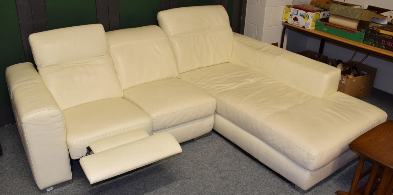 Lot 1080 - A white leather reclining corner sofa