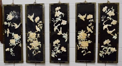 Lot 1092 - A set of five 20th century Chinese panels decorated with birds